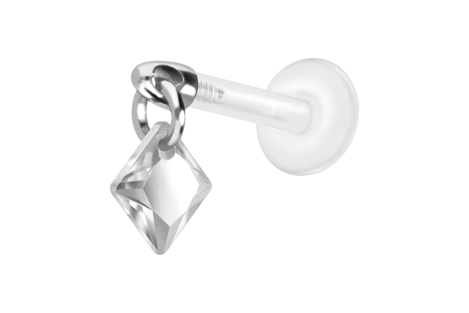 PTFE Labret Piercing mit Innengewinde + Titan-Aufsatz KRISTALLQUADRAT